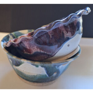 Set of 2 Whitefish Pottery Montana 1998 Bowls Purple, Blues Art Pottery